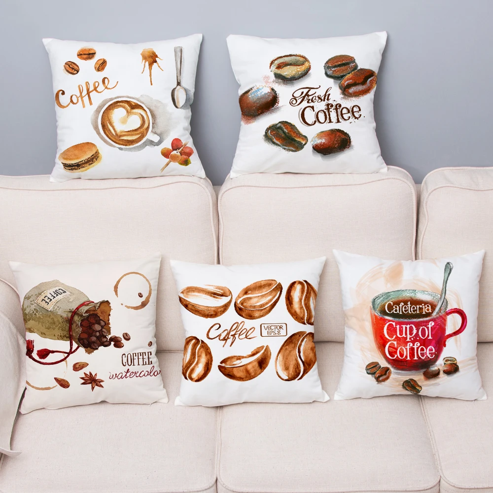 

Кофейная тематика наволочка с принтом белая наволочка