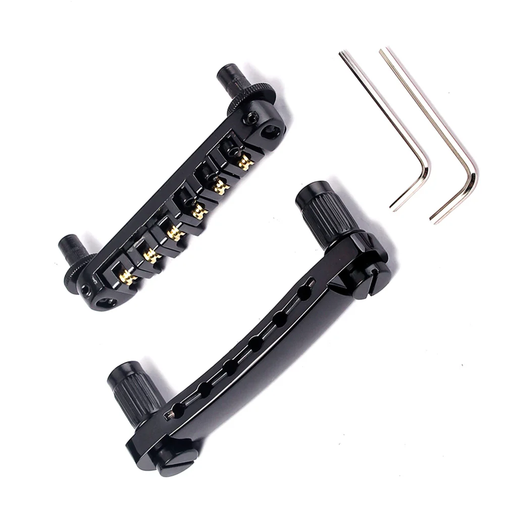 

Roller Saddle Bridge Tailpiece with Studs and Wrenches for LP SG Style Electric Guitar Replacement Parts (Black)