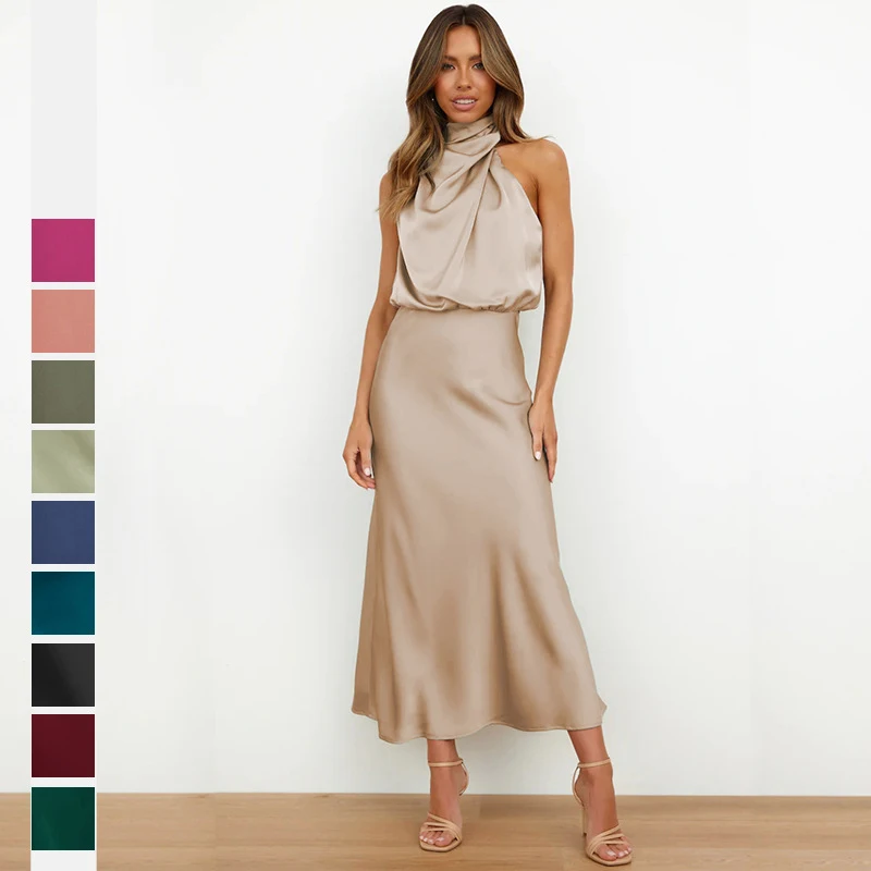 

Solid Color Sleeveless Dresses for Women Summer 2023 Trend Fashion Elegant Party Evening Long Dress Ladie Comfortable Luxury New