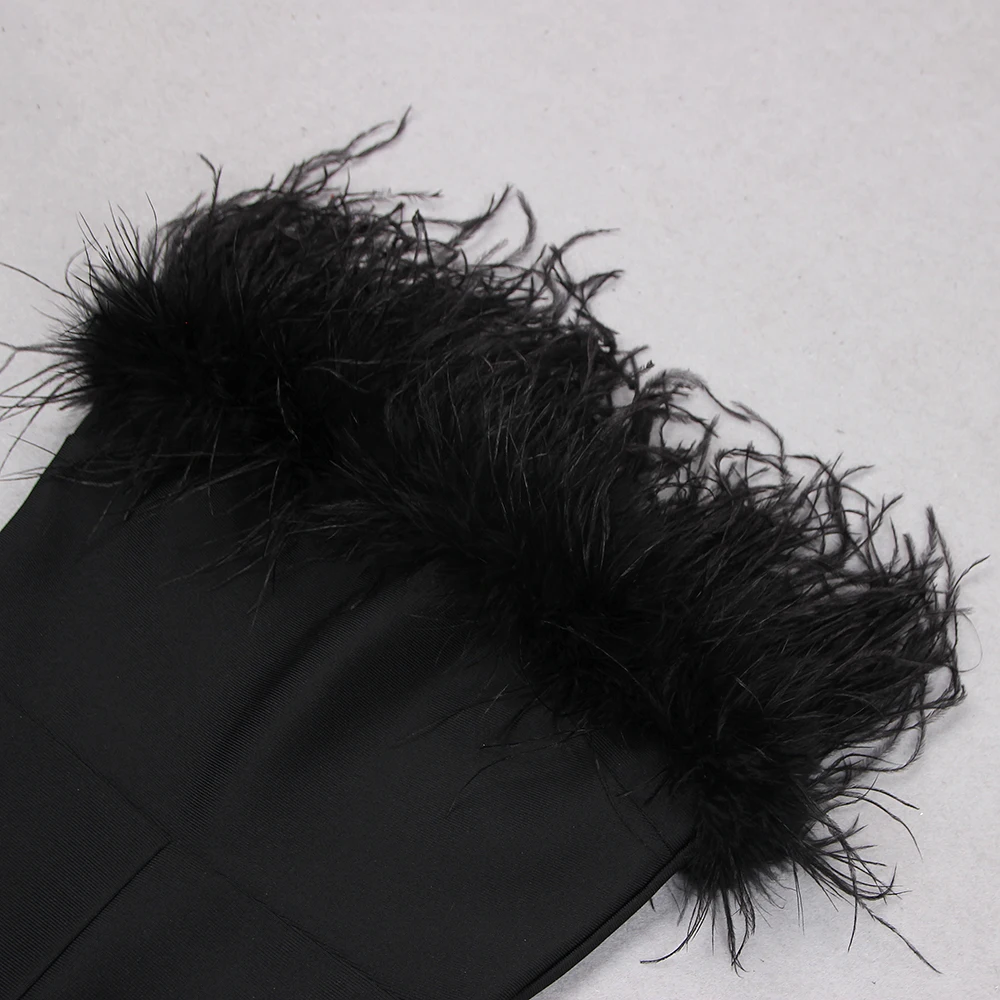 Fashion Sexy Feather Bodycon Black Summer Bandage Jumpsuit Combinaison Femme Rompers Playsuits Bodysuits Women Pants Streetwear