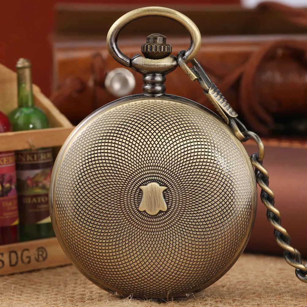 Double Cover Bronze Roman Numeral Carved Display Manual Mechanical Pocket Watch Luxury Vintage Antique Hand Winding Pocket Clock