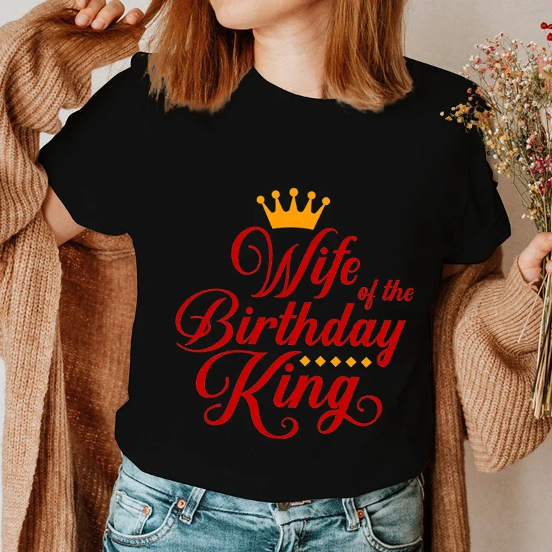 Футболка cc с король и жена на день рождения модная свободная футболка короной для