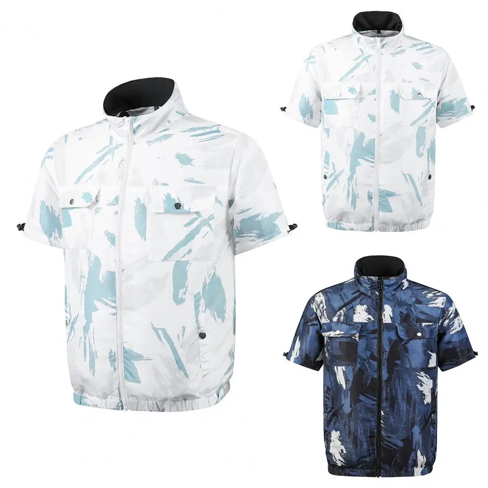 80%HOT1 Set Cooling Fan Jacket Unique Pattern Three Gear Adjustable Polyester Men Summer Outdoor AC Jacket Cooling Fan Apparel W