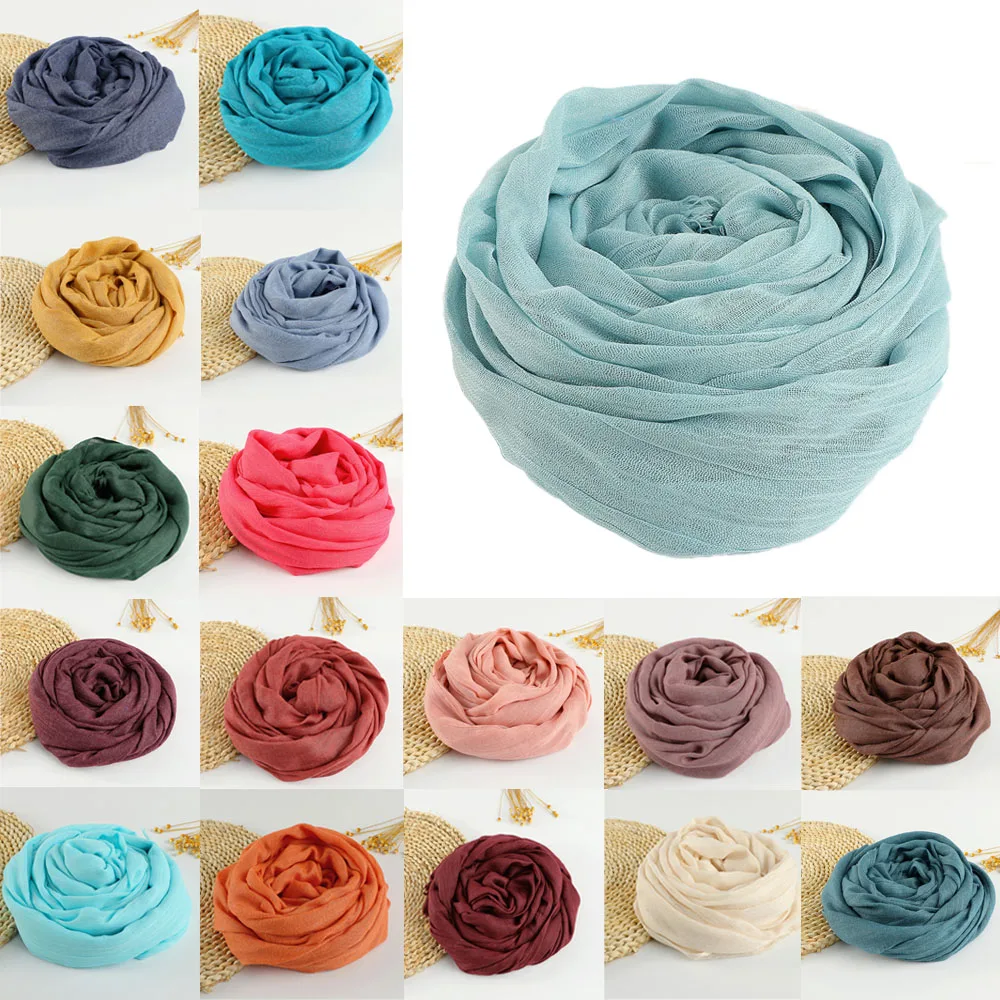 

190*100 One Piece Women Oversize Solid Plain Scarf Shawls Head Wraps Cotton Linen Muslim Frayed Hijabs Pashmina Headscarf Summer