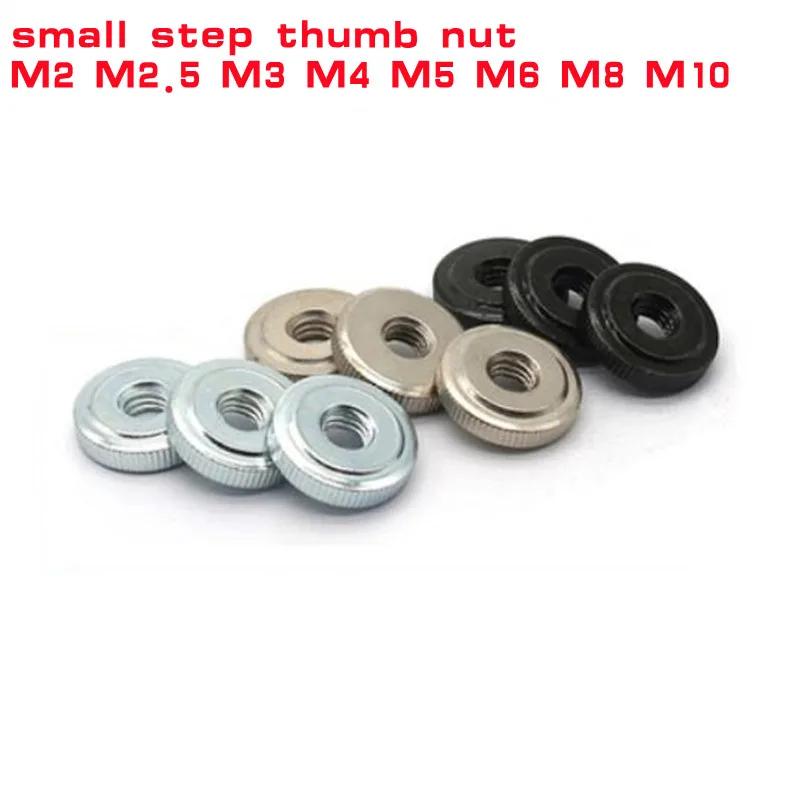 

2-10Pcs M2 M2.5 M3 M4 M5 M6 m8 m10 steel with black zinc nickel Small step Hand tighten Nuts Knurled Thumb Nuts