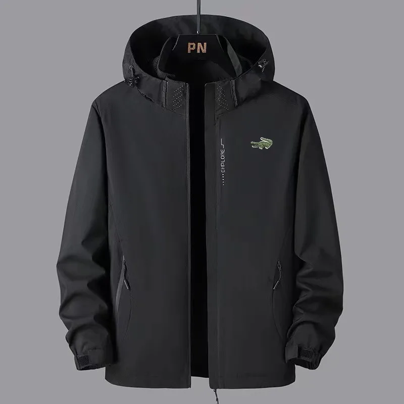

New Spring and Autumn Men's Nylon Elastic Fabric Rushsuit Detachable Hooded Windproof Jacket Sports Windbreaker Coat