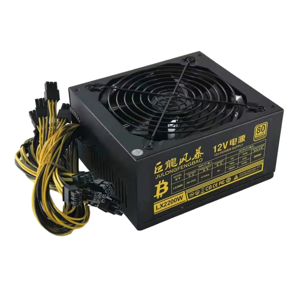 Блок питания для майнинга 1800 Вт 2000 2200 с тихим вентилятором активный PFC ATX 180-240 в