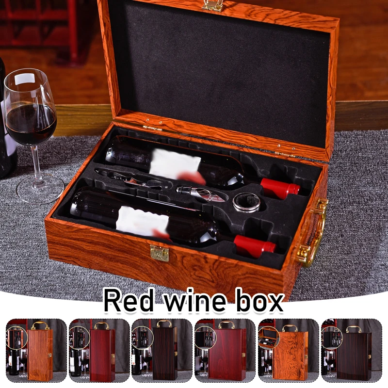 Wooden Luxury Handbags For Single / Double Wine Bottles Champagne Red Wine Presentation Portable Box
