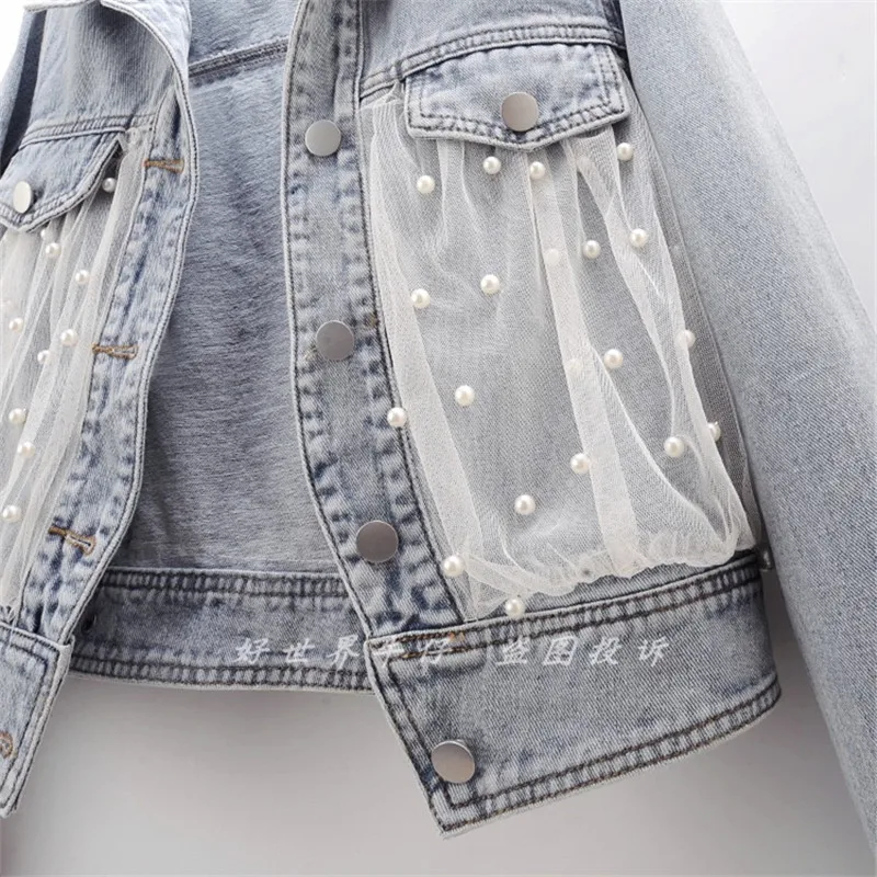 Винтажная светло-голубая сетчатая джинсовая куртка с бисером женская ковбойская