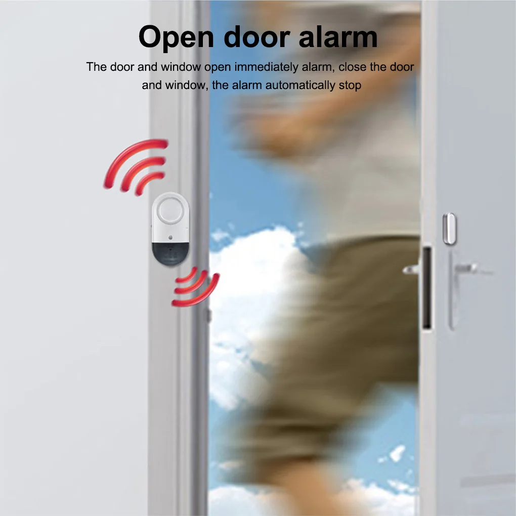 

Front Door Window Alarm Security Wireless Adhesive 125dB Sensor Battery Operated Garage Drawer Indoor Outdoor Store
