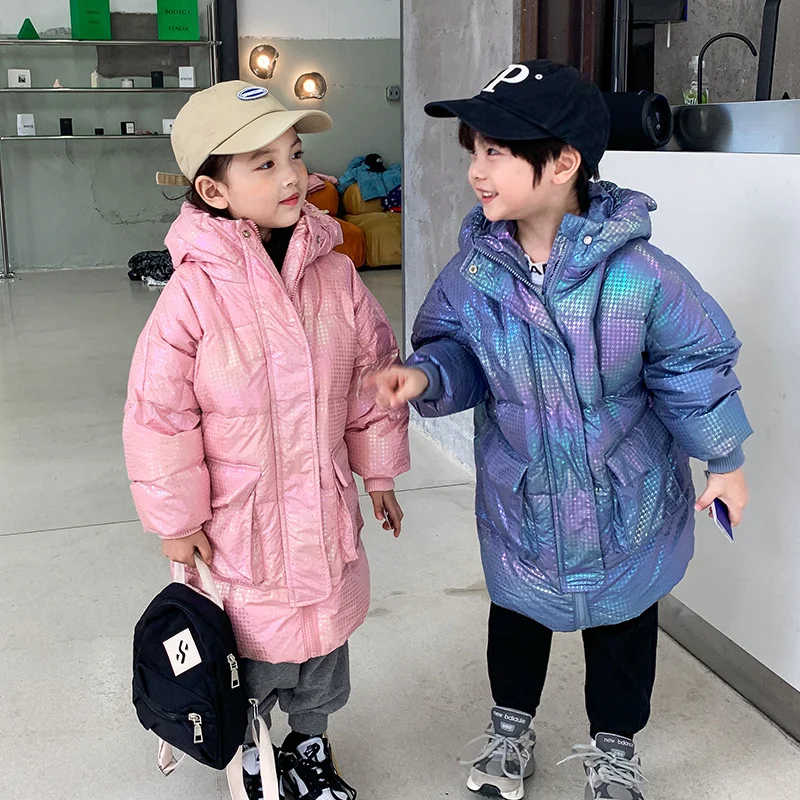 

Bright Winter Girls Fish Boys Scales Long Puffer Jackets Waterproof Kids White Duck Down Coats Children Therme Outfits 2-10 Yrs