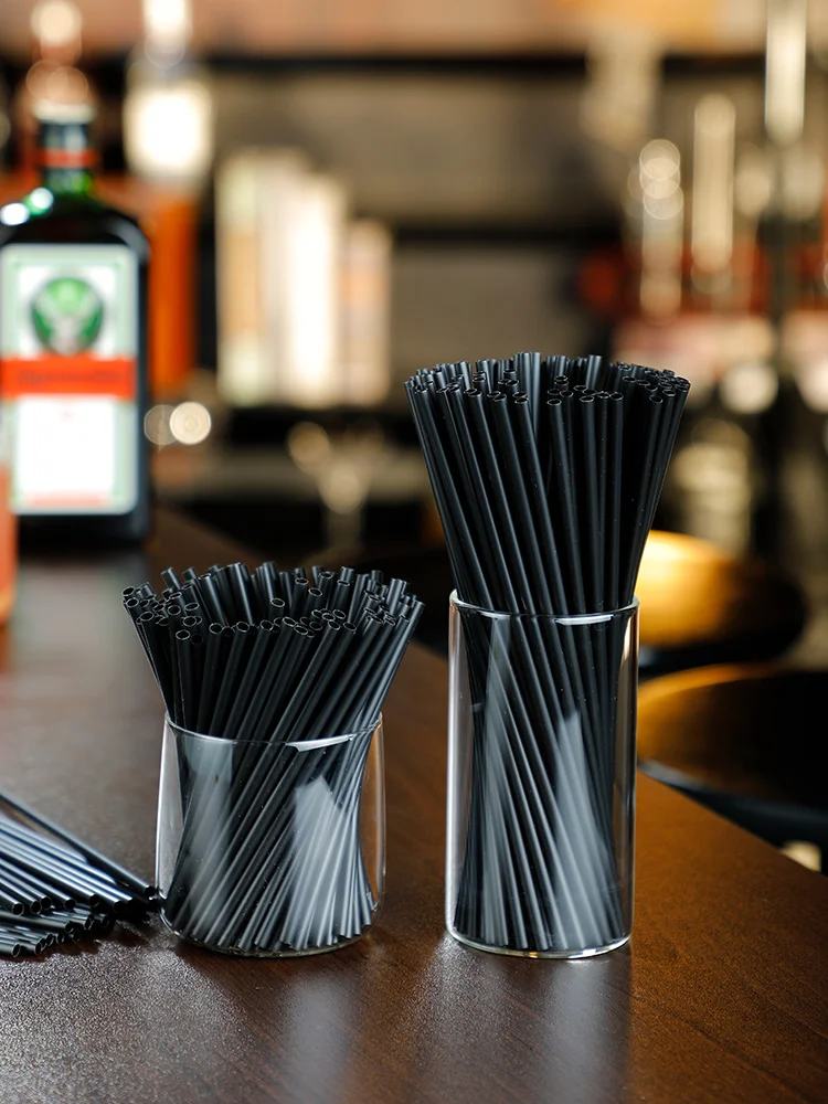 

500Pcs Cocktail Straws Hard Straight 21/13 Cm Black Long Short Wedding Party Supplies Plastic Drinking Straw