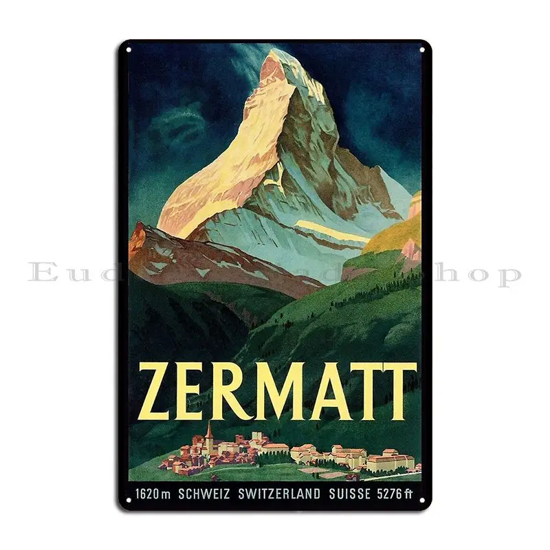 Zermatt Швейцария винтажный постер путешествия металлическая фотография пещера