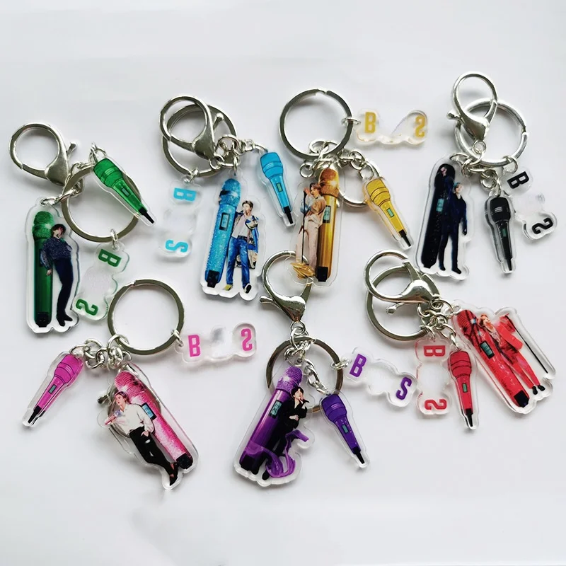 

KPOP Bangtan Boys Signature Microphone Creative 3-piece Set Acrylic Double Sided Keychain Key Ring New Korea Fashion Gifts JK V
