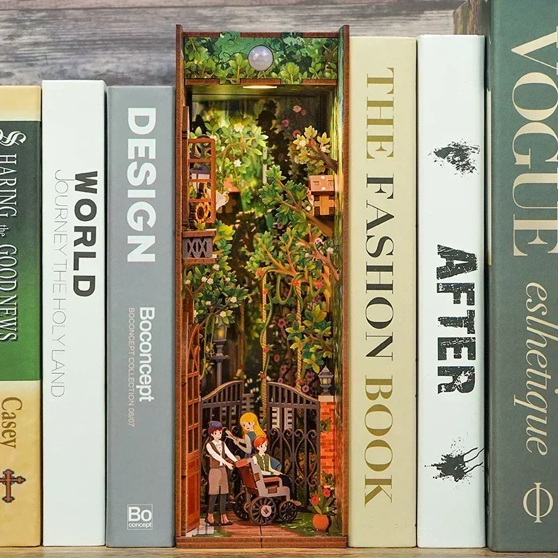 Фото DIY деревянный книжный уголок, набор вставок для полки, миниатюрные тайные садовые подставки для книг, книжная полка, кукольные домики, игрушки, подарки для друзей, украшение дома №4
