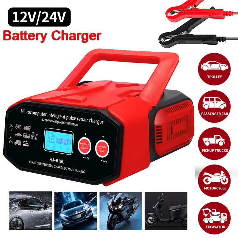 Car Battery Charger Automobile Battery Charger Intelligent Pulse Repair All-in-one Machine 12V24V Start Stop Emergency Charger