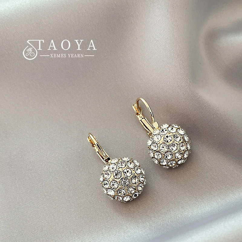 

2023 New Shiny Rhinestone Half Round Ball Pendant Earrings Korean Fashion Jewelry Luxury Accessories for Wedding Party Womens