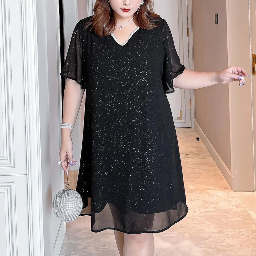 

Женское шифоновое платье с коротким рукавом, большие размеры 5XL 150 кг