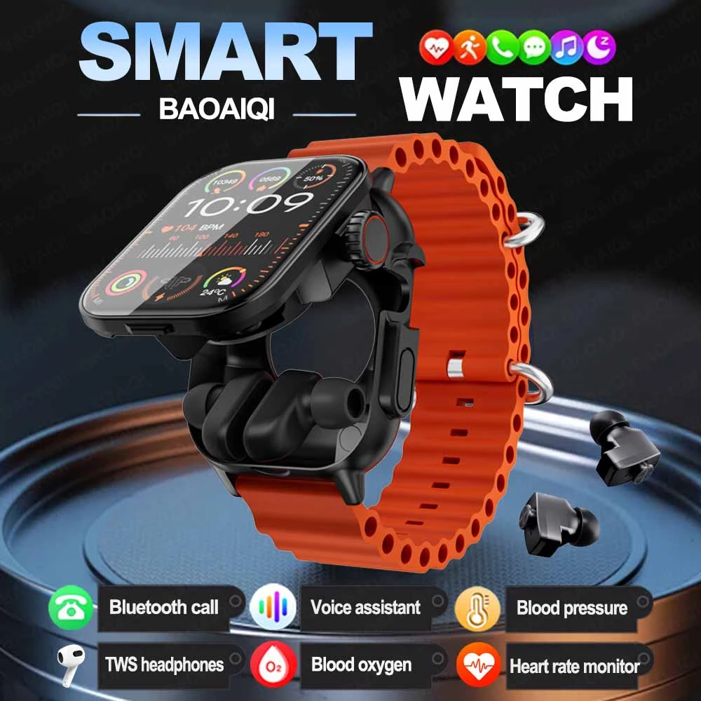 Смарт-часы 2 в 1 Bluetooth-наушники монитор сердечного ритма артериального давления