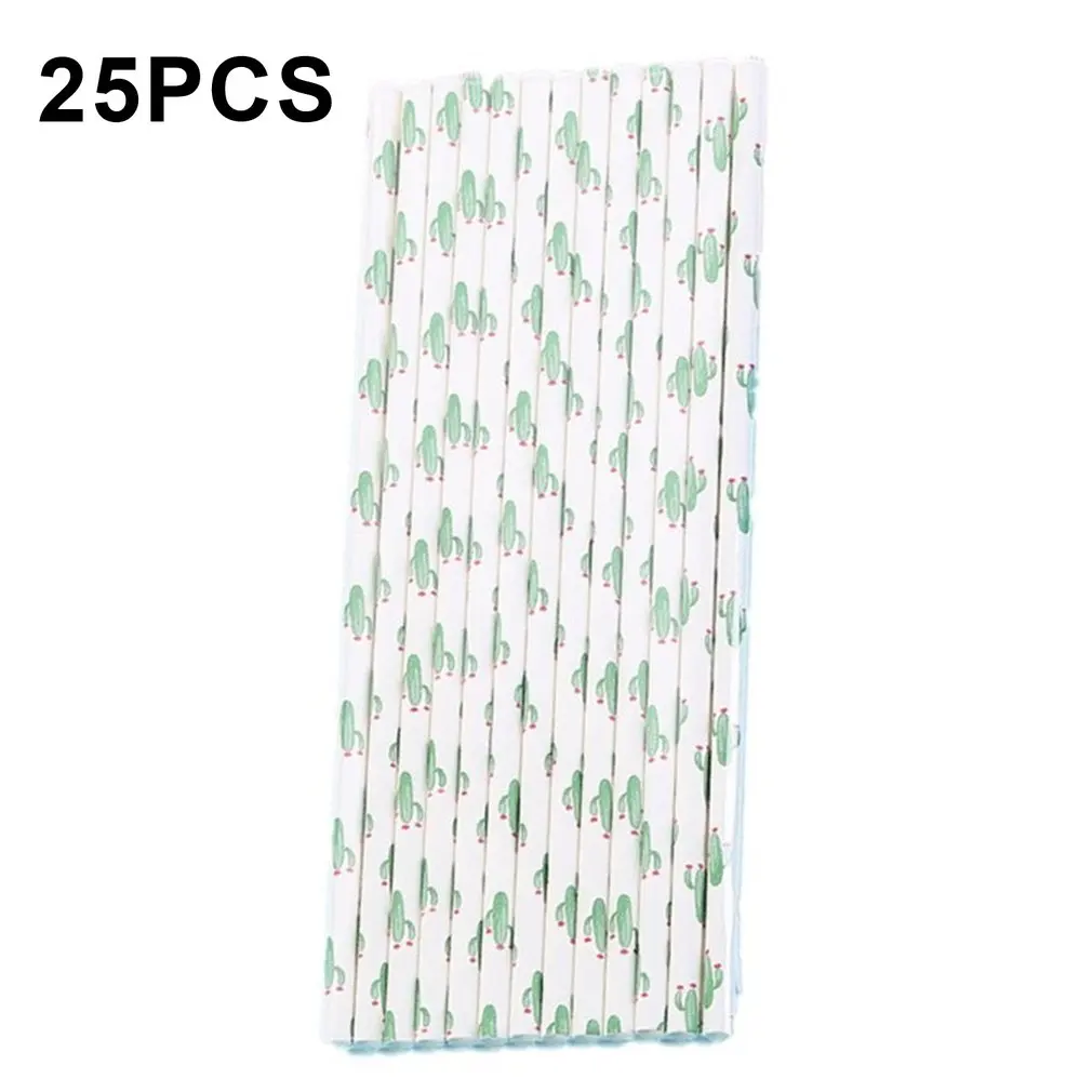 

25pcs Disposable Paper Straws Cactus Illustration Drinking Paper Straws For Kitchen Disposable Tool Creative Straw For Party