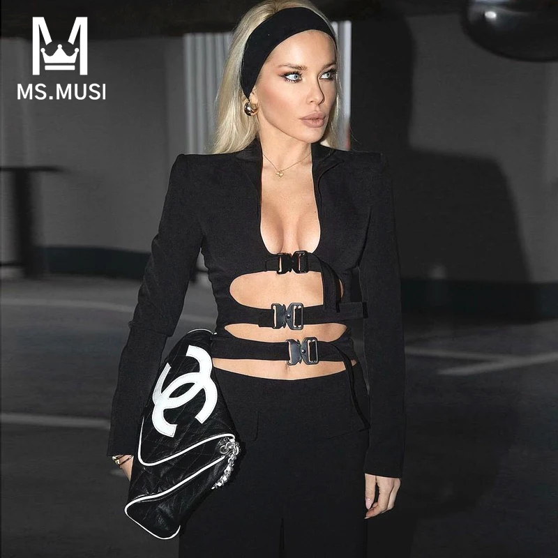Новинка 2024 Модный женский сексуальный комплект MSMUSI из двух предметов облегающий