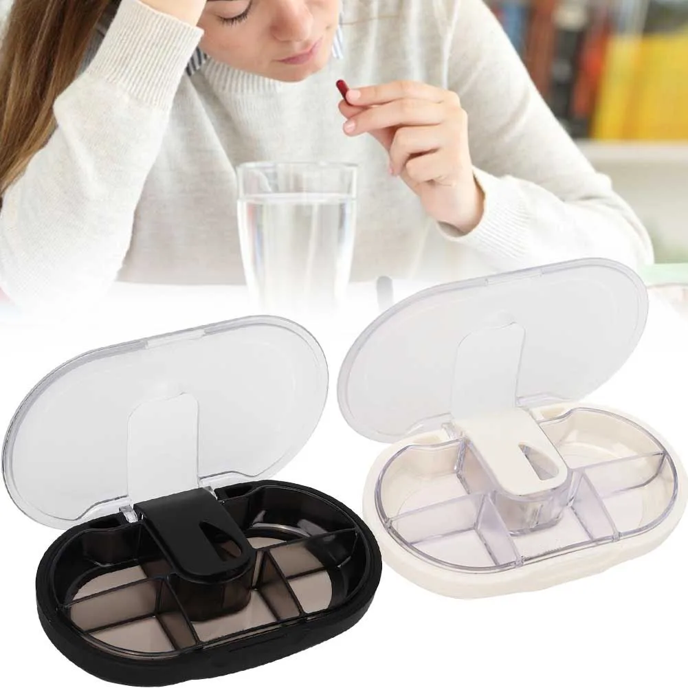 

Pills Organizer Weekly Medicine Containers Tablet Storage Case Holder With Pills Splitter PP Non-Toxic Tasteless White/Black