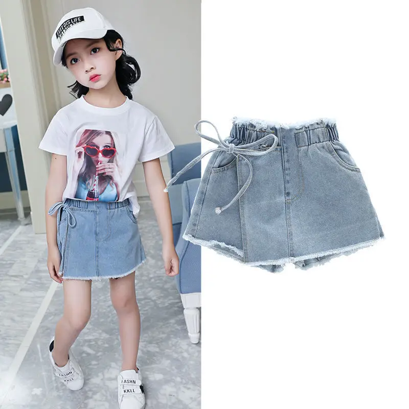 

2022 Summer Kids sexy Girls Denim Shorts Fashion teens Ripped Jeans Children Pants Daisy Flower Clothes or skirt 5 6 8 9 12 year