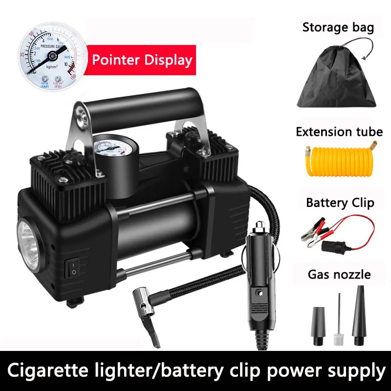 

150PSI 300W Inflator Double Cylinder Air Compressor Tire Inflator with LED Flashlight 12V Heavy Duty Tire Inflator