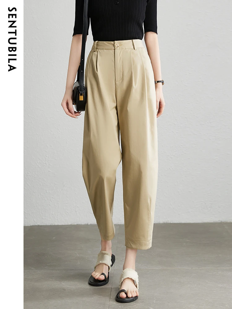 Женские брюки из смеси хлопка Sentubila Lyocell осень 2023 простые однотонные широкие до