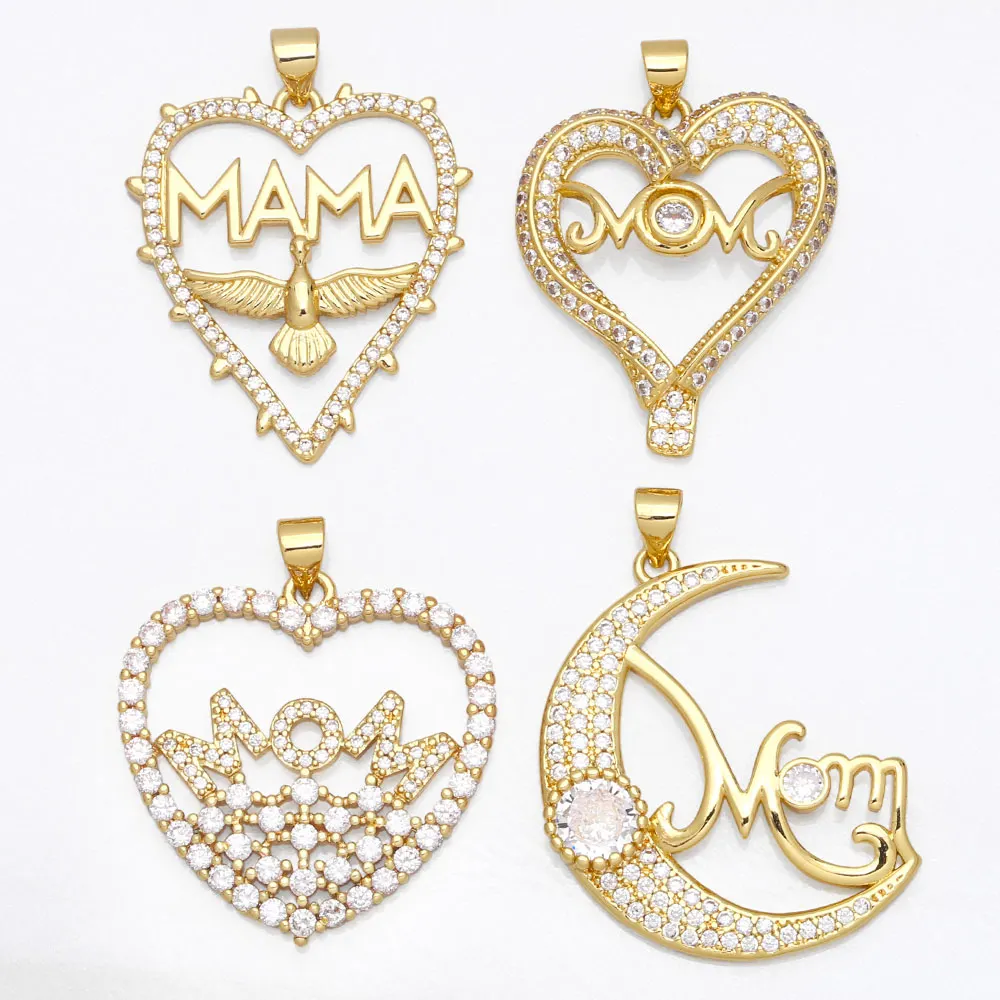 

OCESRIO Heart Mothers Day Pendant for Necklace Making Gold Plated Copper Zircon Moon Supplies for Jewelry Wholesale pdta626