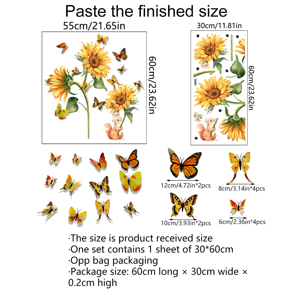 Zollor наклейки с подсолнухами Plus 12 трехмерные желтые бабочки украшение для комнаты