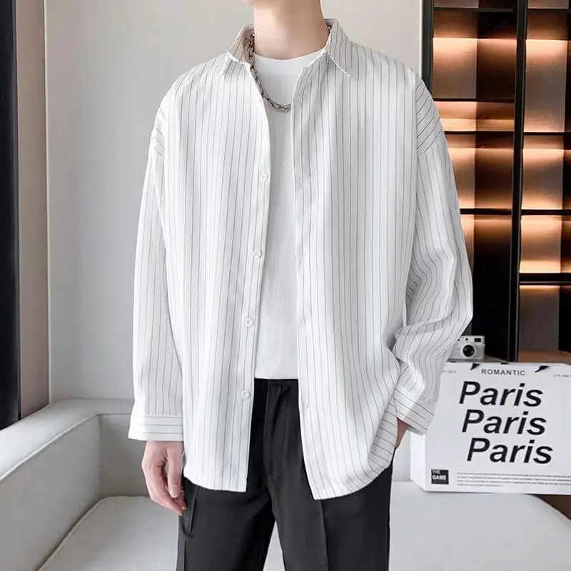 Oversized Mens Striped Business Formal Shirt Fashion Casual Dress Clothing
