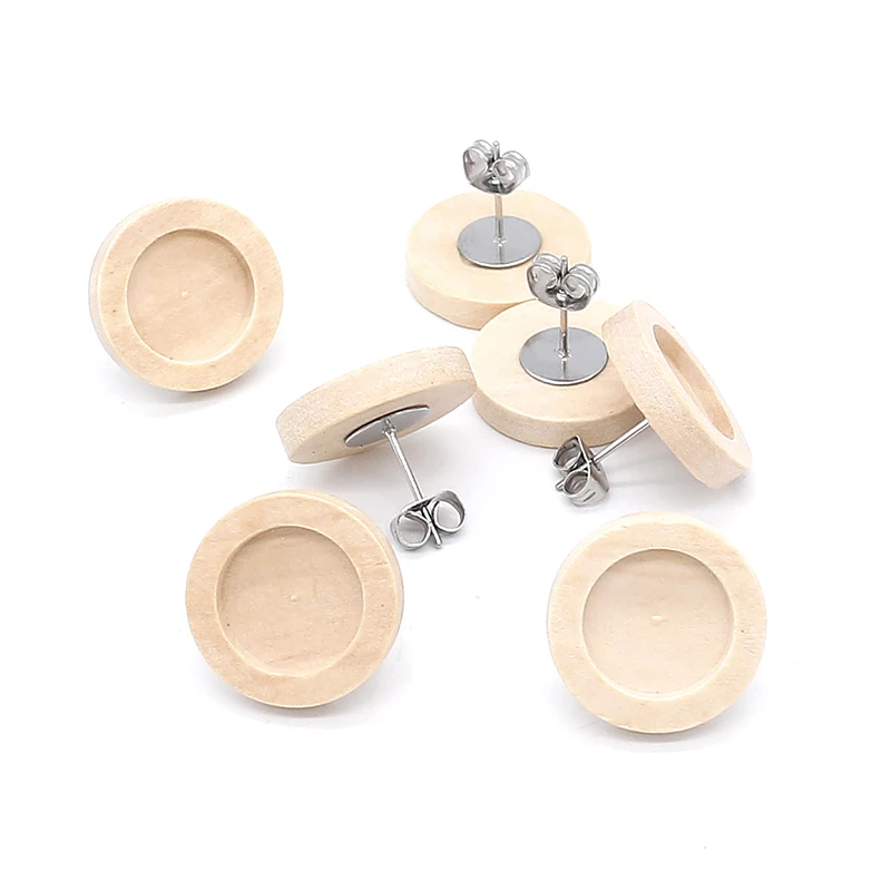 

20pcs Blank Wood Cabochon Earring Base High Quality Stainless Iron Earring Studs(with Ear Plug) Base,Fit 12mm Glass Cabochons