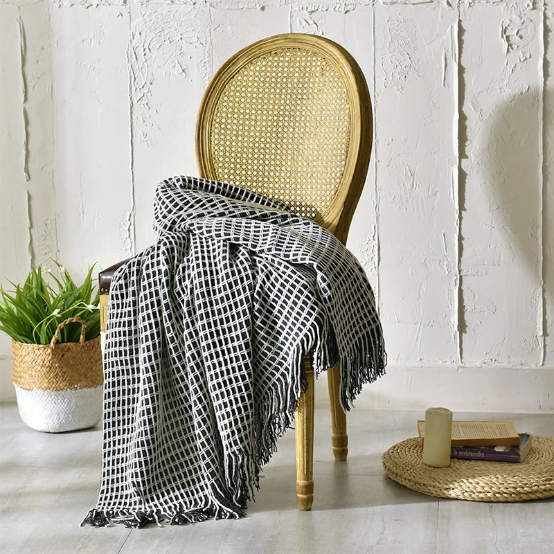 

Nordic Ins Net Red Bed Blanket Tassel American Hotel Blanket For Sofa Knitted Blanket Office Plaid Blanket