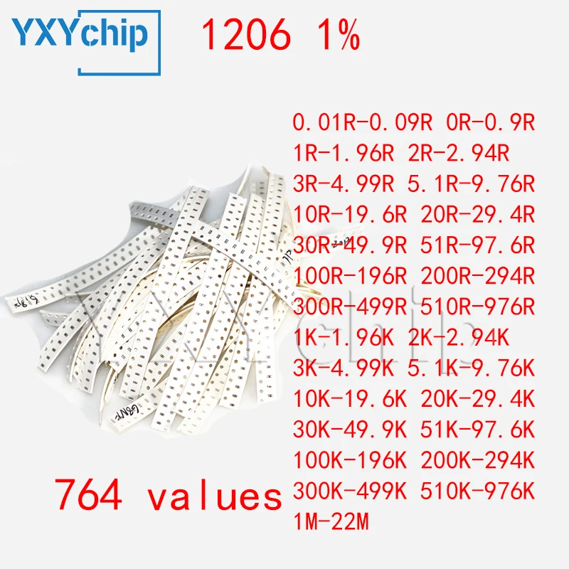 1206 1% особый Φ 3216 мм резистор 1/4 Вт ассортимент 764 значения 20 шт./значения 0R-22M SMD