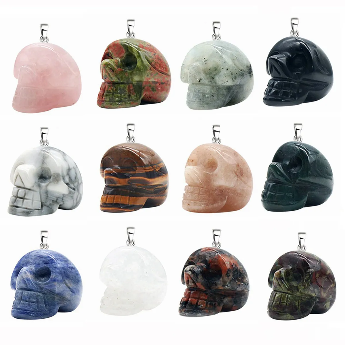 

Skull Head Crystal Pendant for Making Jewelry Necklace Carved Gemstone Human Skeleton Figurines Statue Reiki Healing Stone