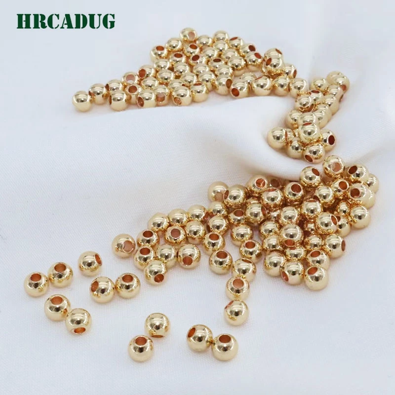 Wholesale Smooth Round Bead 18K Gold Plated Brass Metal Spacer Beads For Jewelry Making Accessories DIY Bracelet Beaded Material