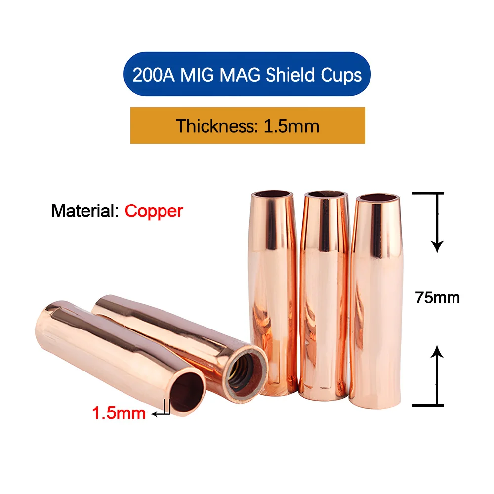 5 шт. хромированная медная насадка для сварочной горелки MIG, устойчивая к высоким температурам газовая насадка для сварочных горелок 200A 350A 500A