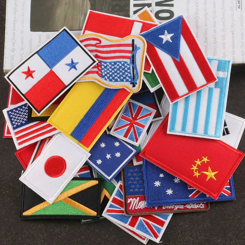 

Embroidery Patches for Clothes Country National Flag Rectangle Patch Iron on Stickers Embroidered Badges Backpack Applique