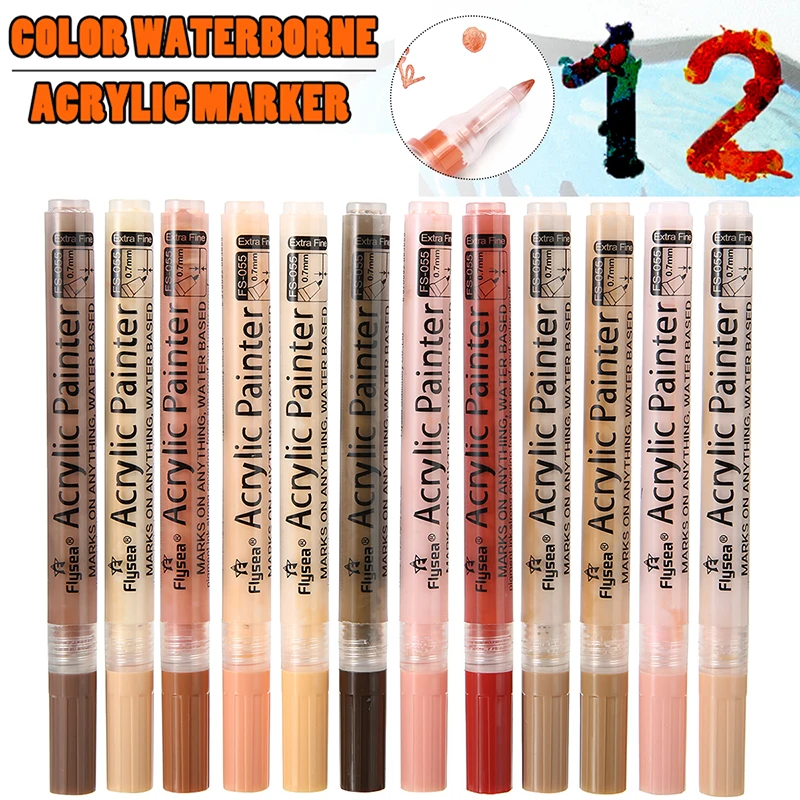 

Creative 12 Colors Skin Tone Acrylic Paint Pens Art DIY Supplies Water-Based Pen Markers Rock Rubber Glass Ceramic Painting Tool