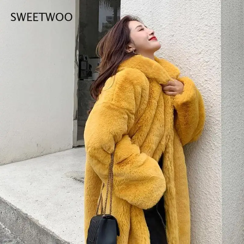 2022 Winter Hooded Women Faux Fur Coat Ladies Thick Warm Outwear Long Fur Jacket Casaco Feminino Inverno Tedy Contracted Slim