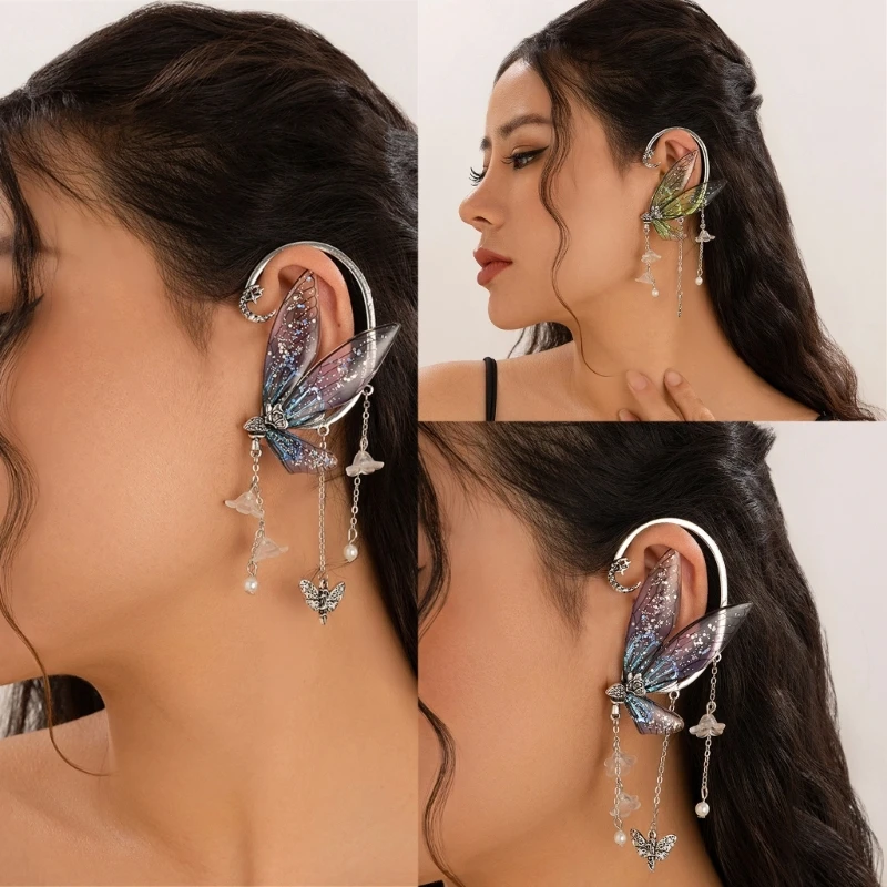 Манжеты для ушей серьги-клипсы с крыльями бабочки кисточки-бабочки серьги-каффы