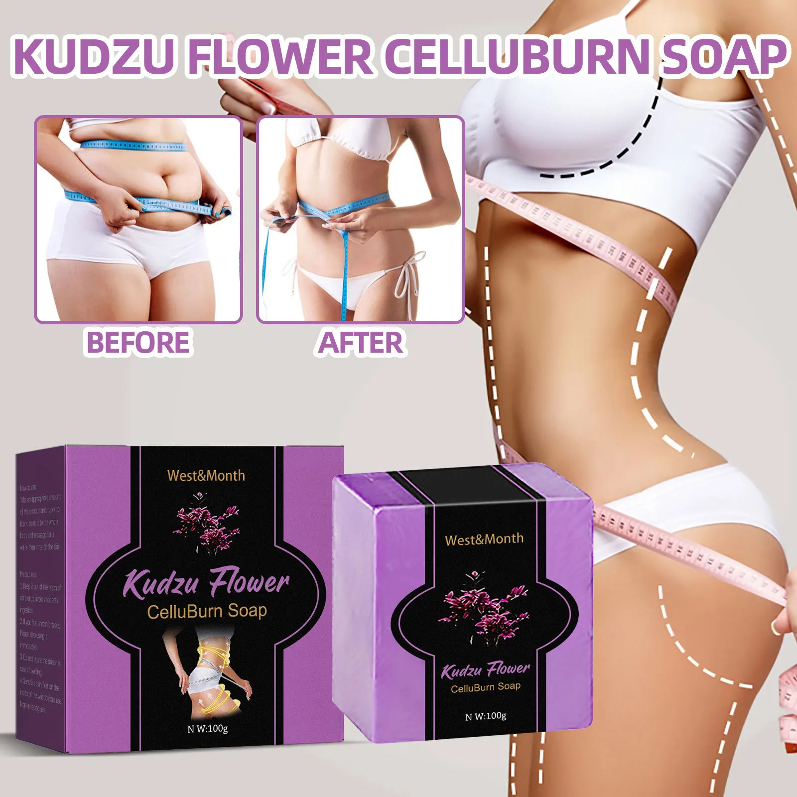 

West&Month Slimming Pueraria Soap Body Cleansing Firming Slimming Body Shaping Soap Skin Arms Big Belly 100g