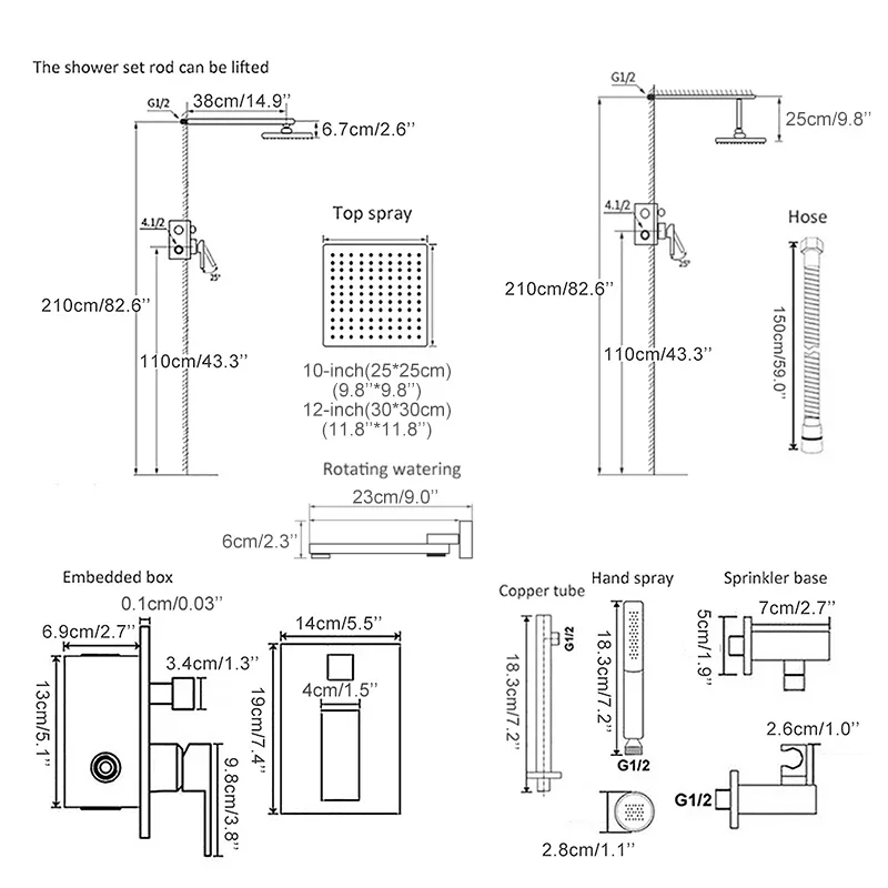 Душевая система с настенным креплением латунная черная кран для ванной комнаты