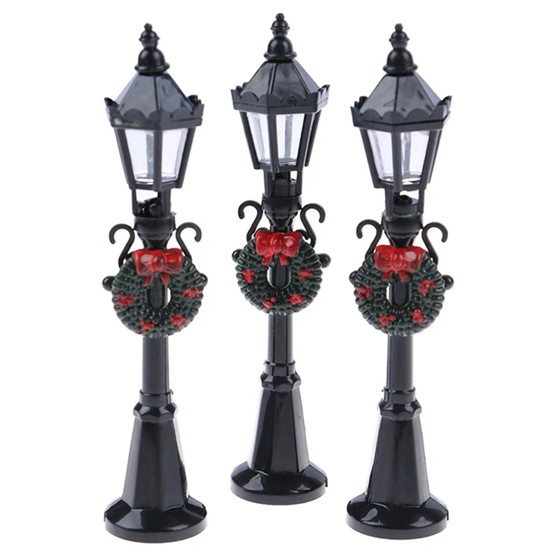 

3PC 1/12 Dollhouse Miniature Christmas Park Street Lamp Doll Streetlight Decor Toy Home Decor