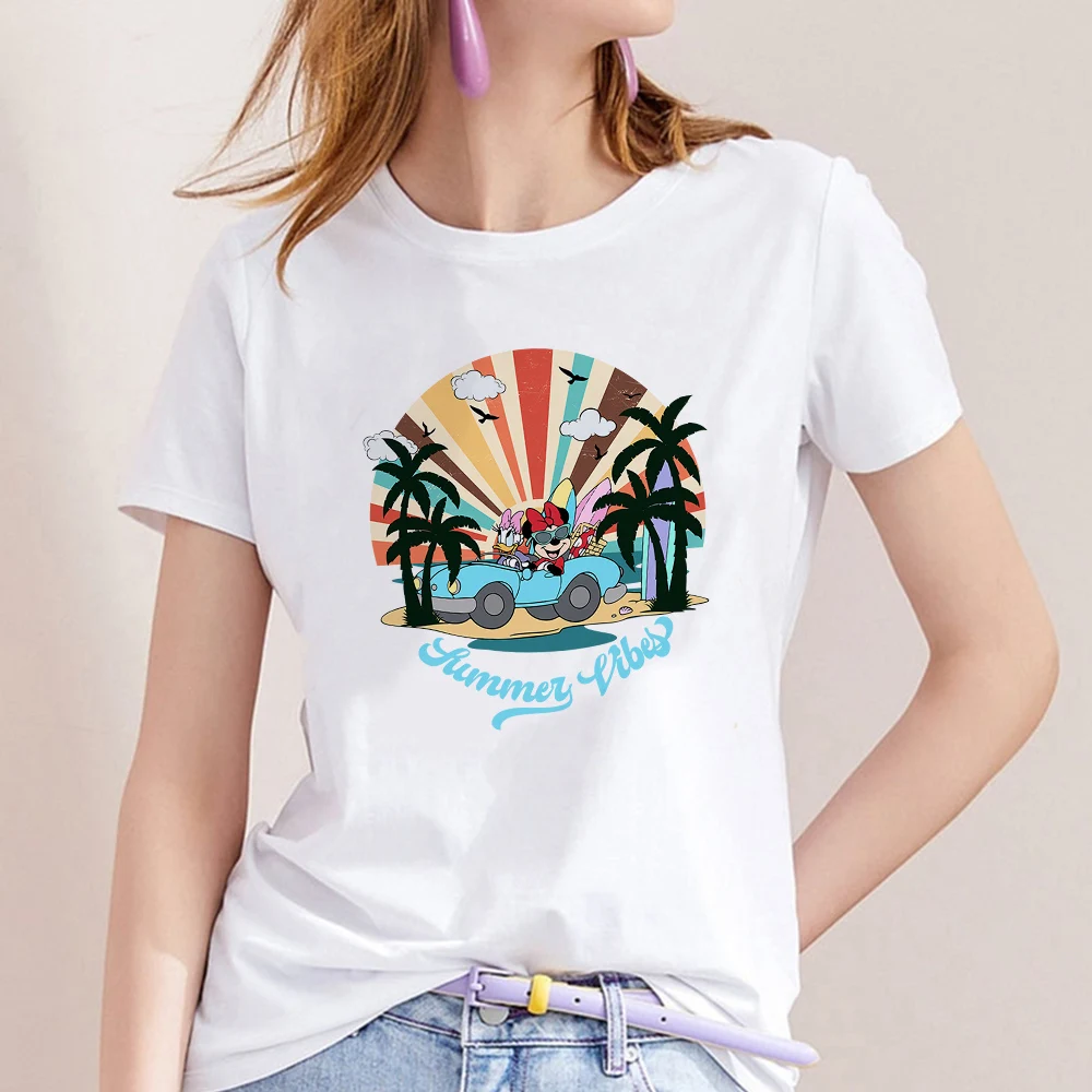 

Disney Daisy and Minnie Summer Vibes T-shirt Women Fashion High Street Harajuku European Style Clothes Oversize Tops For Ladies