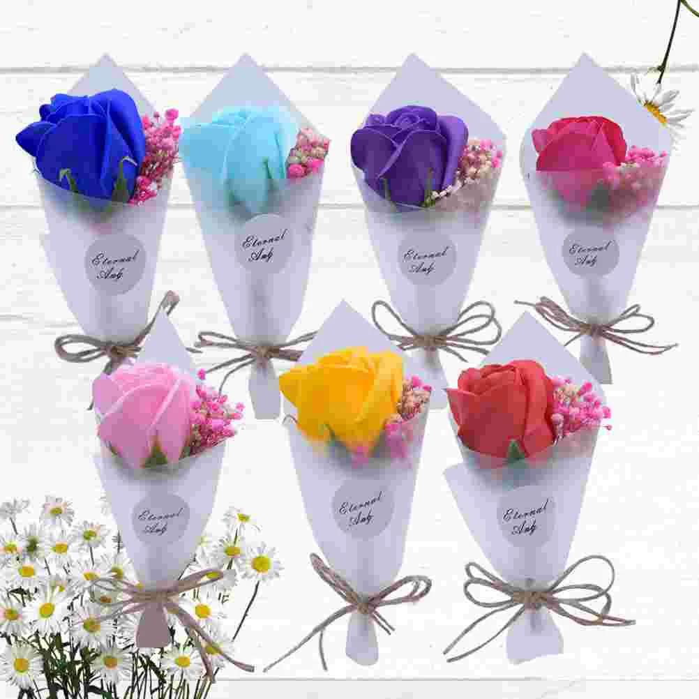 

7pcs Mini Flowers Bouquet Simulation Flowers Bouquet Colorful Realistic Bouquet Romantic Valentine Day Gift for Girl Lady Madam