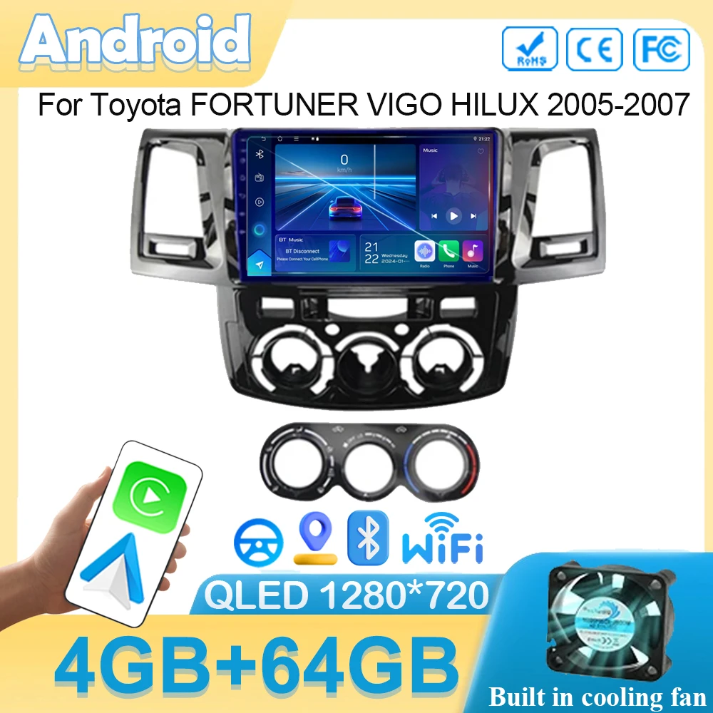 Автомобильный радиоприемник Android 14 для Toyota FORTUNER приборный щит VIGO HILUX 2005-2007 стерео