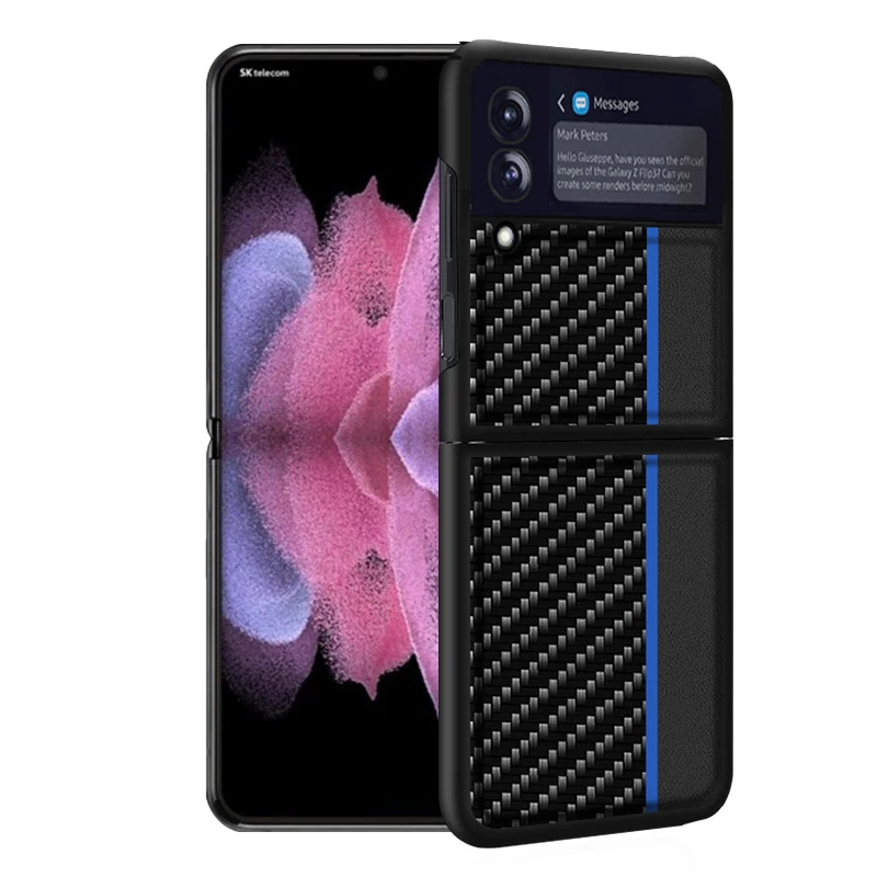 

flip Case for Samsung Galaxy Z Flip 3 Case Carbon Fiber Leather Cover for samsung Flip3 Case Full Protector Capa