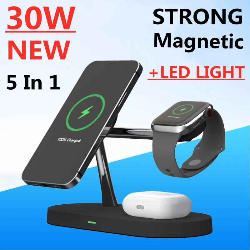 

30W 3 In 1 Magnetic Wireless Charger Stand For iPhone 13 12 Qi Fast Charging Dock Station for Airpods Pro Apple Watch IWatch 7 6